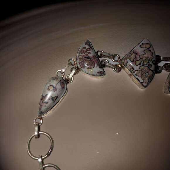 Uruguay Mined Moss Agate Vintage 925 7" Silver Bracelet - Picture 3 of 6